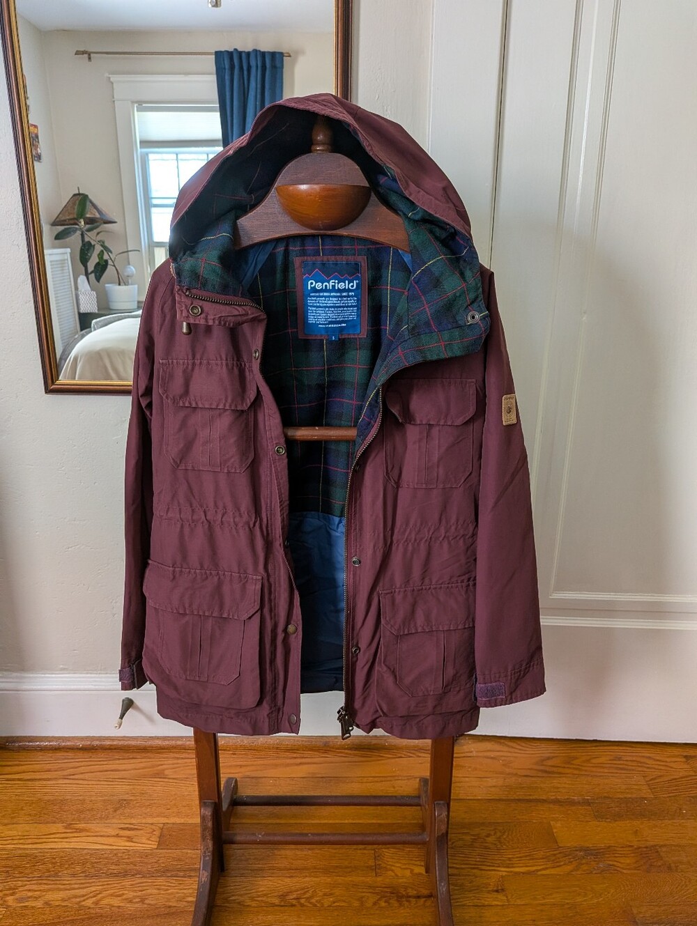 Penfield Women's Hooded Field Jacket in Deep Burgundy with Tartan Lining